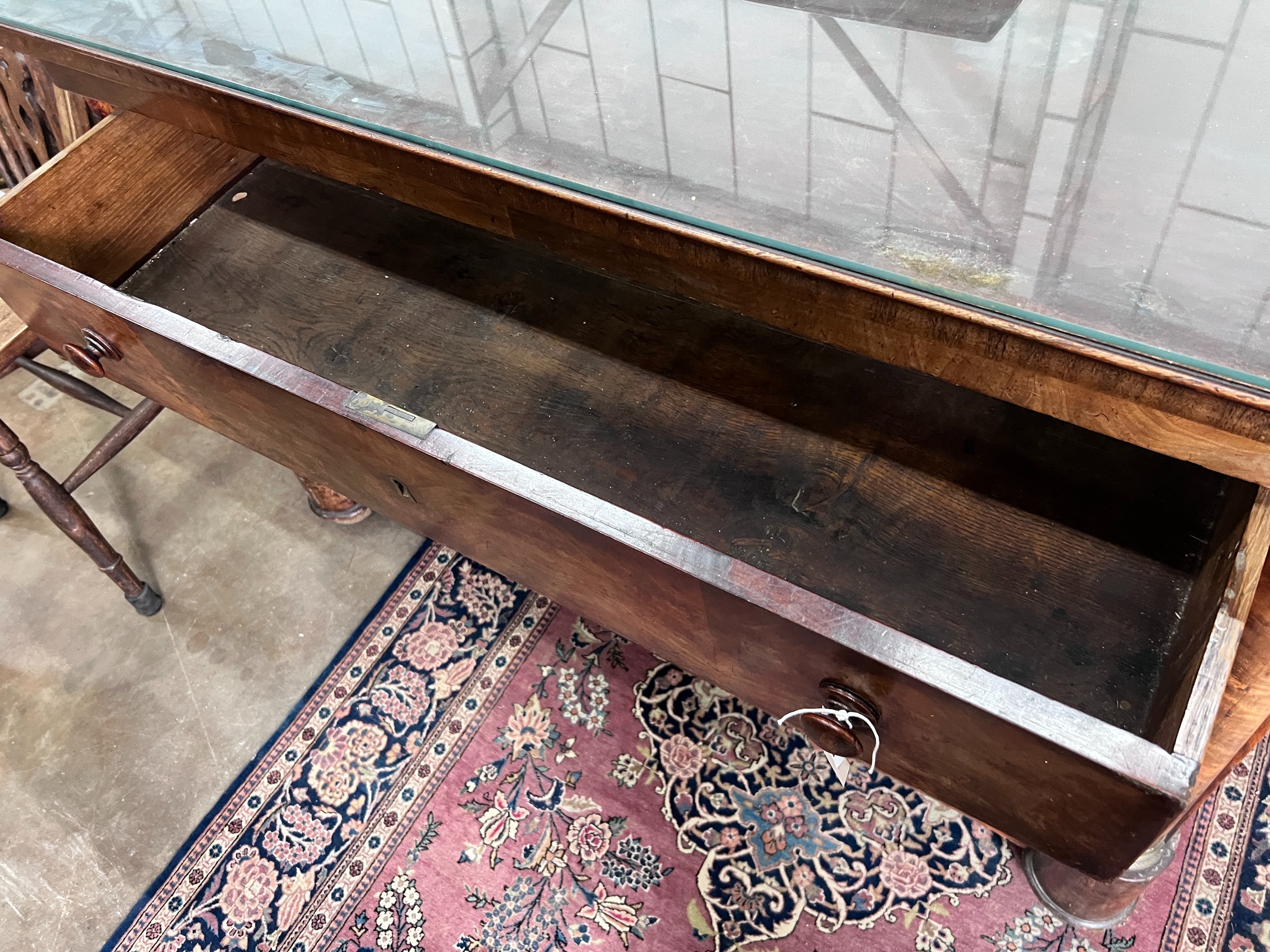 A 19th century French mahogany commode, fitted four long drawers, width 130cm, height 85cm *Please note the sale commences at 9am.